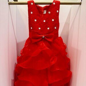 Girls Red Ruffle Party Dress Size 140 / 9–10 Holiday Pageant Flower Girl